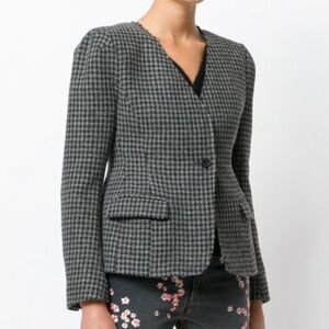 Isabel Marant Toile Houndstooth Blazer Raw Edge Grey/black, Size 38/Medium $585
